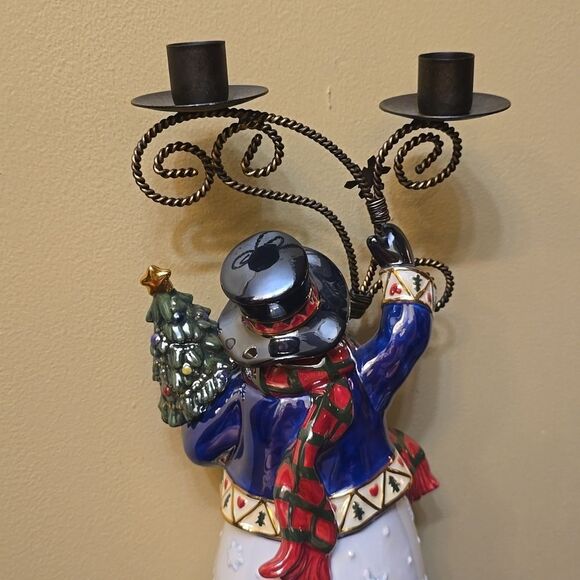San Francisco Music Box Snowman with tree candlestick holder Christmas Music - Picture 6 of 8